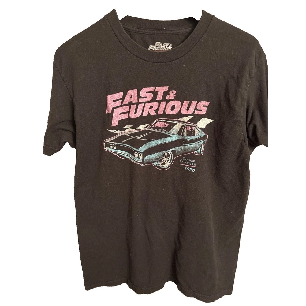 Fast & Furious Mens T-Shirt Large Black 1970 Dodge Charger Graphic Tee Bioworld